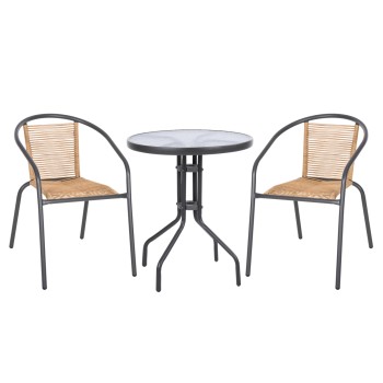 OUTDOOR 3PCS DINING SET LIMA FK10879.02 METAL IN GREY & P.E.RATTAN IN NATURAL (ROUND)