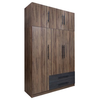 WARDROBE 3-LEAF WITH UPPER CABINET (LOFT) CARYS FK10887.11 MELAMINE IN WALNUT/ZEBRANO 150x55.5x240Hcm
