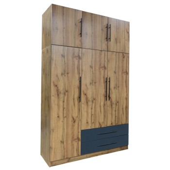 WARDROBE 3-LEAF WITH UPPER CABINET (LOFT) CARYS FK10887.12 MELAMINE IN NATURAL/GREY 150x55.5x240Hcm