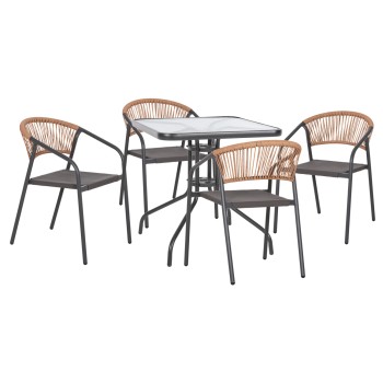OUTDOOR DINING SET 5PCS FIGO FK10880.01 METALLIC TABLE & ARMCHAIRS IN GREY