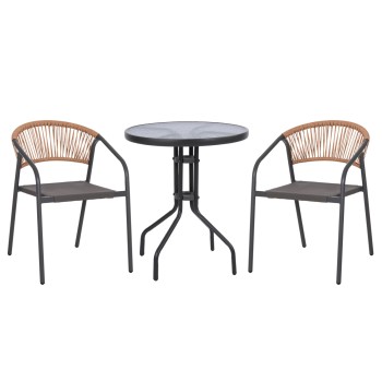 OUTDOOR 3PCS DINING SET LIMA FK10881.01 METAL & TEXTILENE IN GREY (ROUND)