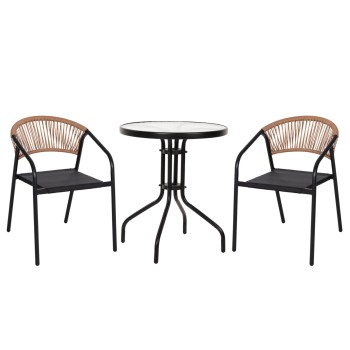 OUTDOOR 3PCS DINING SET LIMA FK10881.03 METAL & TEXTILENE IN BLACK (ROUND)