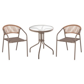 OUTDOOR 3PCS DINING SET LIMA FK10881.04 METAL & TEXTILENE IN CHAMPAGNE COLOR (ROUND)