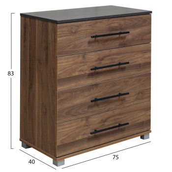 SET CHEST OF (4) DRAWERS WITH WALL MIRROR CARYS FK10889.11 MELAMINE IN WALNUT SET CHEST OF (4) DRAWERS WITH WALL MIRROR CARYS FK10889.11 MELAMINE IN WALNUT