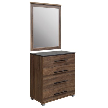 SET CHEST OF (4) DRAWERS WITH WALL MIRROR CARYS FK10889.11 MELAMINE IN WALNUT