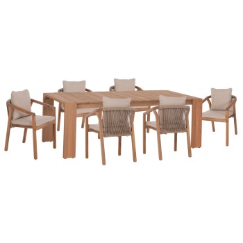 OUTDOOR DINING SET 7PCS CONTREL FK10901.01 ACACIA WOOD IN NATURAL--CUSHIONS IN BEIGE