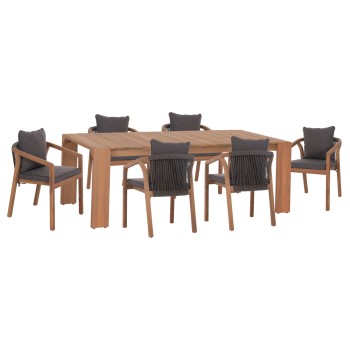 OUTDOOR DINING SET 7PCS CONTREL FK10901.02 ACACIA WOOD IN NATURAL--CUSHIONS IN GREY