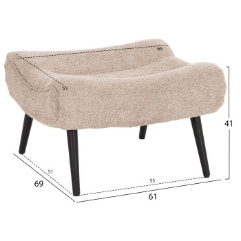 STOOL-FOOTREST BRYM FK9606.08 BEIGE/BROWN BOUCLE FABRIC-BLACK WOODEN LEGS 69X61X41Hcm. STOOL-FOOTREST BRYM FK9606.08 BEIGE/BROWN BOUCLE FABRIC-BLACK WOODEN LEGS 69X61X41Hcm.