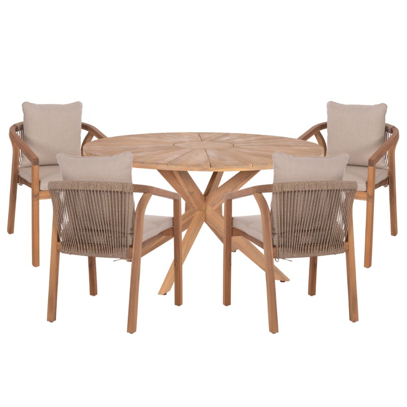 OUTDOOR DINING SET 5PCS CORTEN FK10900.01 ACACIA WOOD IN NATURAL--CUSHIONS IN BEIGE OUTDOOR DINING SET 5PCS CORTEN FK10900.01 ACACIA WOOD IN NATURAL--CUSHIONS IN BEIGE
