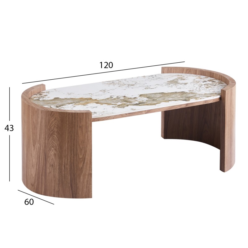 COFFEE TABLE MARBLEX FK18445 CERAMIC TOP IN PANDORA COLOR--MDF LEGS 120x60x43Hcm.