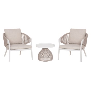 OUTDOOR 3PCS SET DRISCOLL FK10907.02 COFEE TABLE & 2 ARMCHAIRS--ALUMINUM IN CREAM WHITE