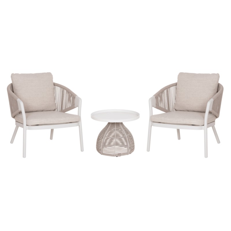 OUTDOOR 3PCS SET DRISCOLL FK10907.02 COFEE TABLE & 2 ARMCHAIRS--ALUMINUM IN CREAM WHITE
