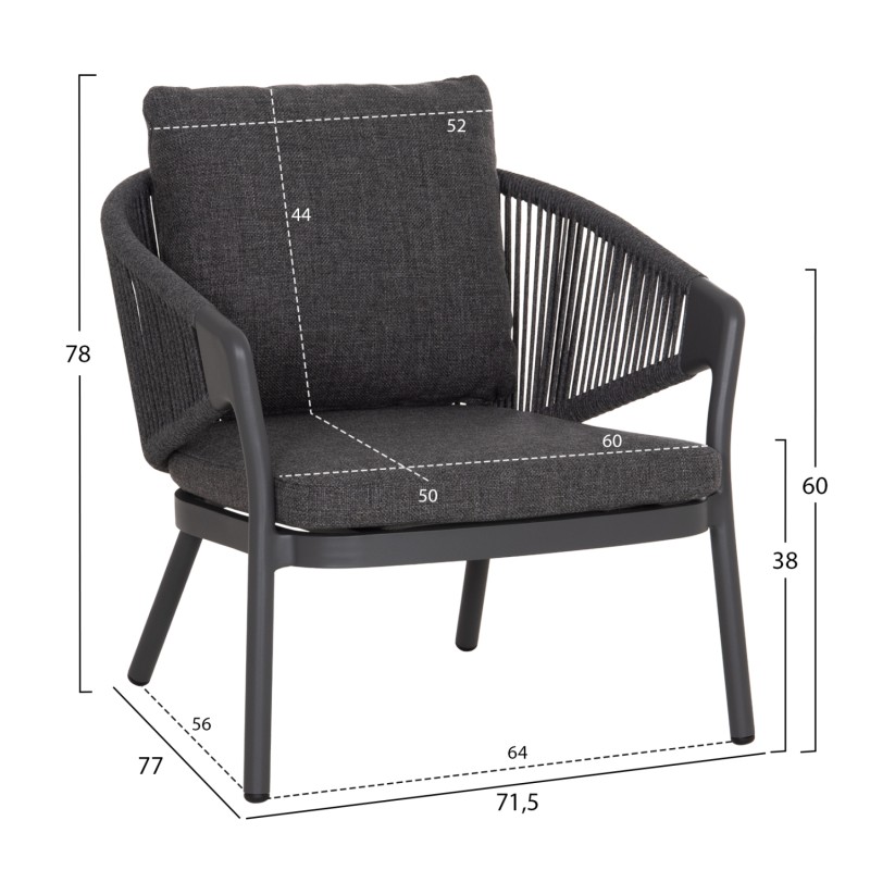 OUTDOOR 3PCS SET DRISCOLL FK10907.01 COFEE TABLE & 2 ARMCHAIRS--ALUMINUM IN GREY