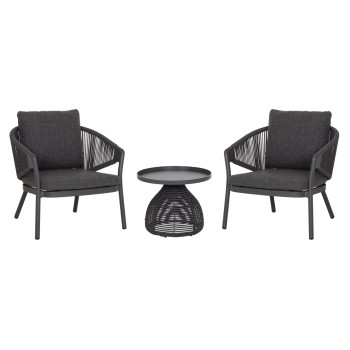 OUTDOOR 3PCS SET DRISCOLL FK10907.01 COFEE TABLE & 2 ARMCHAIRS--ALUMINUM IN GREY