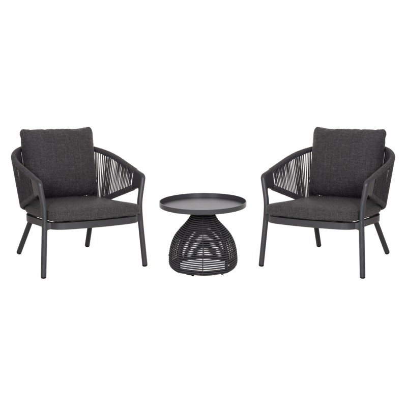 OUTDOOR 3PCS SET DRISCOLL FK10907.01 COFEE TABLE & 2 ARMCHAIRS--ALUMINUM IN GREY