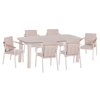 OUTDOOR DINING SET 7PCS SENTI FK10908.02 ALUMINUM IN CREAM WHITE & BEIGE OLEFIN CUSHION COVERS