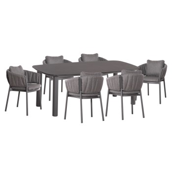 OUTDOOR DINING SET 7PCS SHANKS FK10909.01 ALUMINUM & OLEFIN CUSHION COVERS---GREY