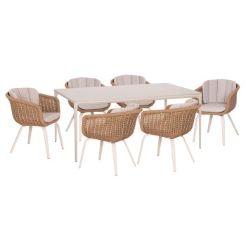 OUTDOOR DINING SET 7PCS VICTUS FK10862.02 BEIGE ALUM. & OLEFIN-WHITE SINTERED STONE--WICKER