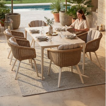 OUTDOOR DINING SET 7PCS VICTUS FK10862.02 BEIGE ALUM. & OLEFIN-WHITE SINTERED STONE--WICKER