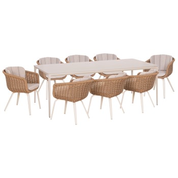 OUTDOOR DINING SET 9PCS VICTUS FK10864.02 BEIGE ALUM. & OLEFIN-WHITE SINTERED STONE--WICKER