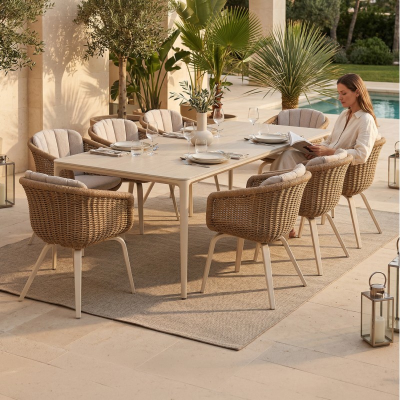 OUTDOOR DINING SET 9PCS VICTUS FK10864.02 BEIGE ALUM. & OLEFIN-WHITE SINTERED STONE--WICKER OUTDOOR DINING SET 9PCS VICTUS FK10864.02 BEIGE ALUM. & OLEFIN-WHITE SINTERED STONE--WICKER