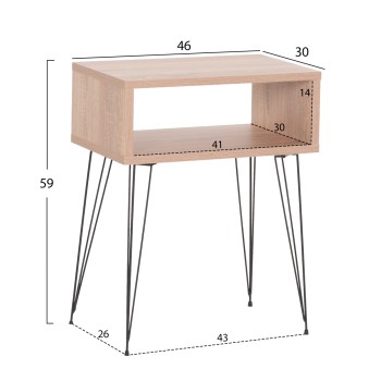 BEDSIDE STAND TODD FK18184.03 MELAMINE IN SONAMA COLOR-METAL LEGS IN BLACK 46x30x59Hcm.