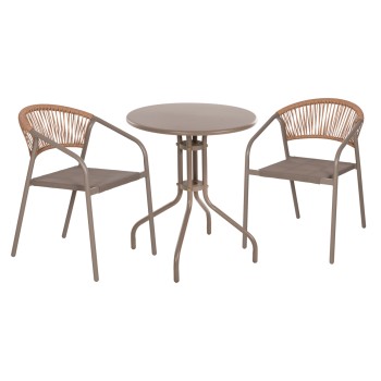 OUTDOOR DINING SET 3PCS LINO FK10728.04-- 2 METAL CHAIRS--ROUND TABLE Φ60cm CHAMPAGNE