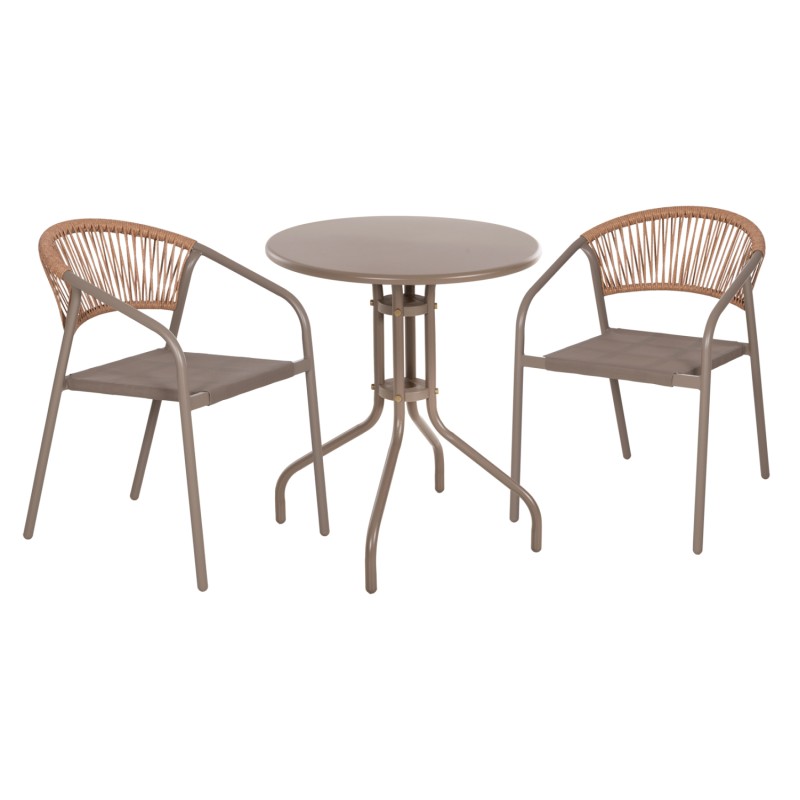 OUTDOOR DINING SET 3PCS LINO FK10728.04-- 2 METAL CHAIRS--ROUND TABLE Φ60cm CHAMPAGNE