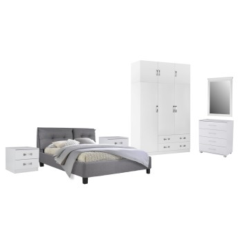 BEDROOM SET 6PCS CARLY FK10884.05 MELAMINE IN WHITE--GREY FABRIC