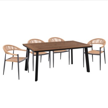 OUTDOOR DINING SET 5PCS TABER FK10834.02 DARK GREY ALUMINUM--POLYWOOD--P.E.RATTAN BEIGE