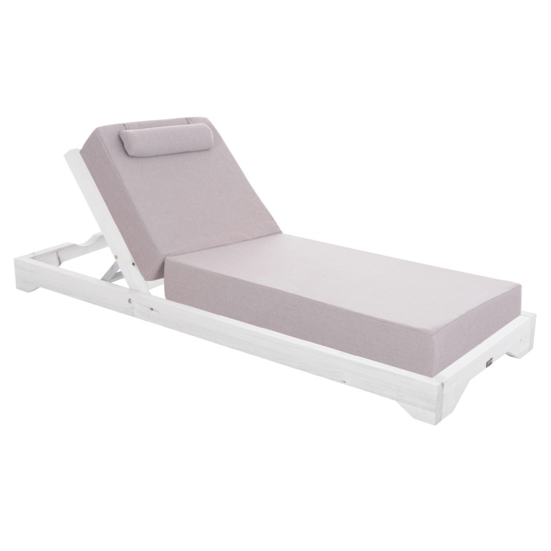 BEACH LOUNGER IKARIA FK10718.01 PINE WOOD IN WHITE-OLEFIN IN HERRINGBONE COLOR-WITH CUSHION 20cm. BEACH LOUNGER IKARIA FK10718.01 PINE WOOD IN WHITE-OLEFIN IN HERRINGBONE COLOR-WITH CUSHION 20cm.