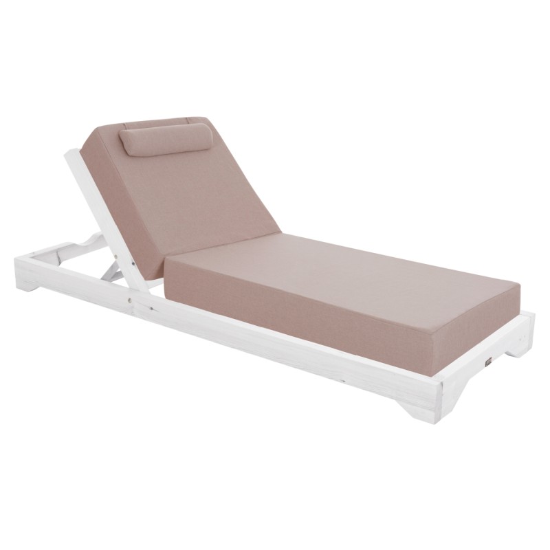 BEACH LOUNGER IKARIA FK10718.02 PINE WOOD IN WHITE-OLEFIN IN BEIGE-WITH CUSHION 20cm. BEACH LOUNGER IKARIA FK10718.02 PINE WOOD IN WHITE-OLEFIN IN BEIGE-WITH CUSHION 20cm.