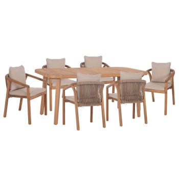 OUTDOOR DINING SET 7PCS CONTREL FK10899.01 ACACIA WOOD IN NATURAL--CUSHIONS IN BEIGE