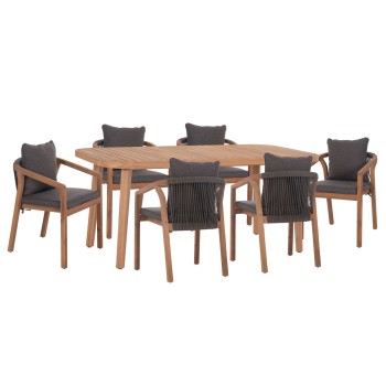 OUTDOOR DINING SET 7PCS CONTREL FK10899.02 ACACIA WOOD IN NATURAL--CUSHIONS IN GREY
