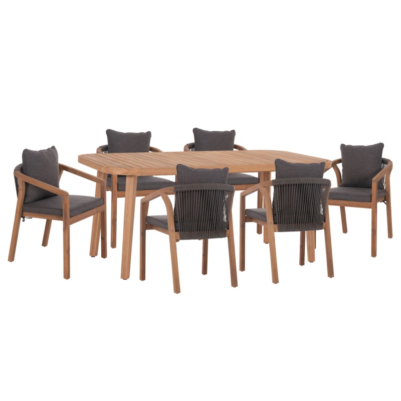 OUTDOOR DINING SET 7PCS CONTREL FK10899.02 ACACIA WOOD IN NATURAL--CUSHIONS IN GREY OUTDOOR DINING SET 7PCS CONTREL FK10899.02 ACACIA WOOD IN NATURAL--CUSHIONS IN GREY
