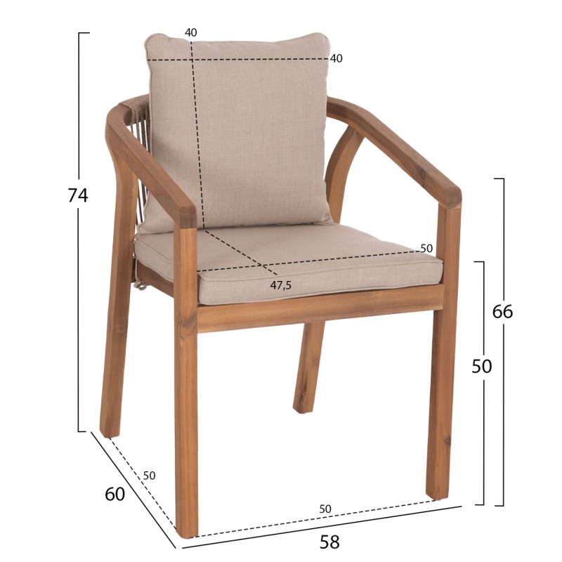 OUTDOOR DINING SET 5PCS PARAISO FK10898.01 ACACIA WOOD IN NATURAL--CUSHIONS IN BEIGE