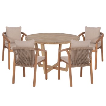 OUTDOOR DINING SET 5PCS PARAISO FK10898.01 ACACIA WOOD IN NATURAL--CUSHIONS IN BEIGE