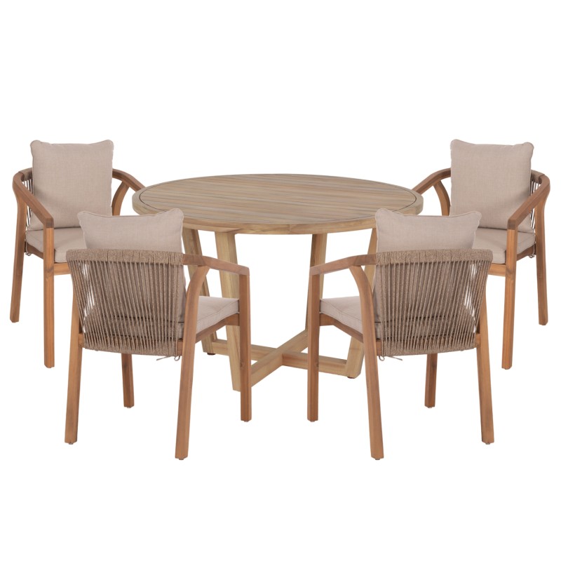 OUTDOOR DINING SET 5PCS PARAISO FK10898.01 ACACIA WOOD IN NATURAL--CUSHIONS IN BEIGE