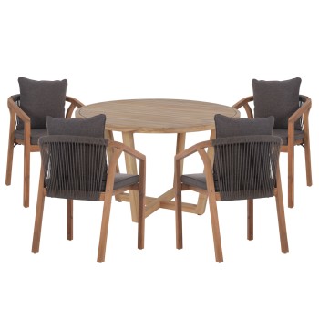 OUTDOOR DINING SET 5PCS PARAISO FK10898.02 ACACIA WOOD IN NATURAL--CUSHIONS IN GREY