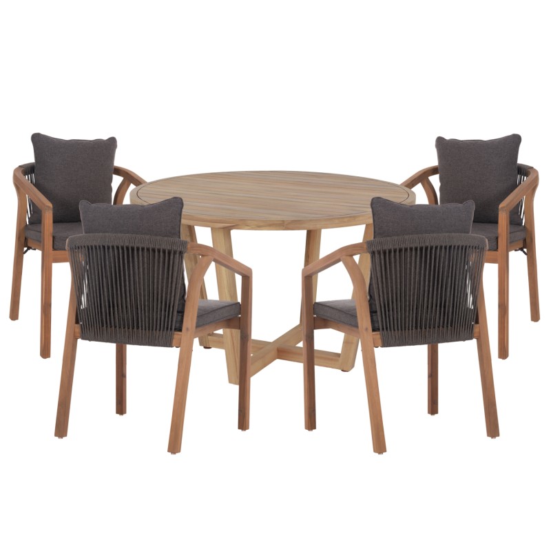 OUTDOOR DINING SET 5PCS PARAISO FK10898.02 ACACIA WOOD IN NATURAL--CUSHIONS IN GREY