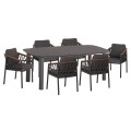 OUTDOOR DINING SET 7PCS DOSUN FK10910.01 ALUMINUM-ROPE-OLEFIN CUSHION COVERS---GREY