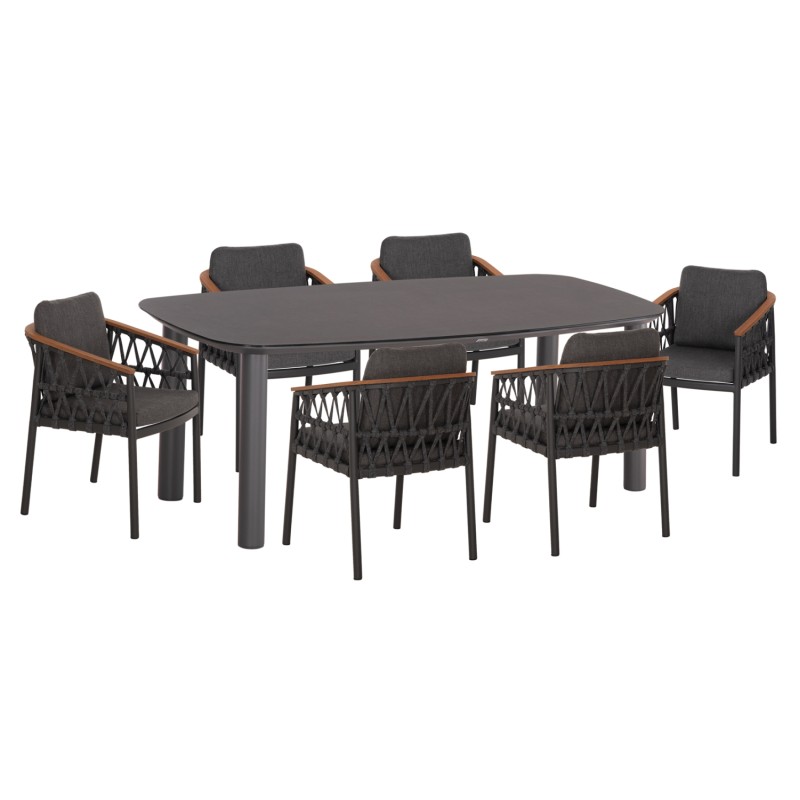 OUTDOOR DINING SET 7PCS DOSUN FK10910.01 ALUMINUM-ROPE-OLEFIN CUSHION COVERS---GREY