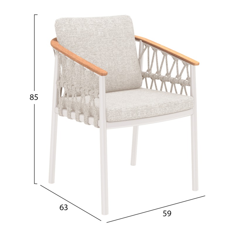 OUTDOOR DINING SET 7PCS DOSUN FK10910.02 CREAM WHITE ALUMINUM--ROPE & OLEFIN CUSHIONS IN BEIGE OUTDOOR DINING SET 7PCS DOSUN FK10910.02 CREAM WHITE ALUMINUM--ROPE & OLEFIN CUSHIONS IN BEIGE