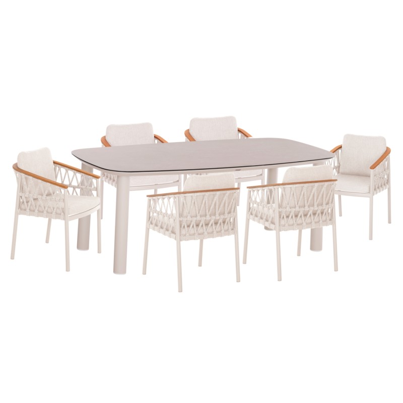 OUTDOOR DINING SET 7PCS DOSUN FK10910.02 CREAM WHITE ALUMINUM--ROPE & OLEFIN CUSHIONS IN BEIGE OUTDOOR DINING SET 7PCS DOSUN FK10910.02 CREAM WHITE ALUMINUM--ROPE & OLEFIN CUSHIONS IN BEIGE