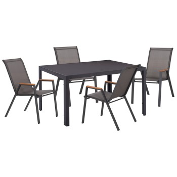 OUTDOOR DINING SET 5PCS OFER FK10855.01 METAL CHAIRS & TABLE 150x90cm GREY