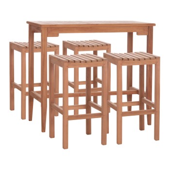 SET BAR TABLE WITH 4 BAR STOOLS NIKOL FK10916 TEAK WOOD IN NATURAL COLOR