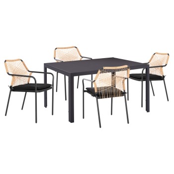 OUTDOOR DINING SET 5PCS OFER FK21005.01 ALUMINUM CHAIRS & METAL TABLE 150x90cm--GREY