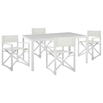 OUTDOOR DINING SET 5PCS DUPRE FK21021 ALUMINUM CHAIRS & METAL TABLE 150x90cm--WHITE
