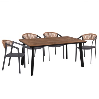 OUTDOOR DINING SET 5PCS DANAT FK10832.01 ALUMINUM CHAIRS & TABLE--POLYWOOD--GREY