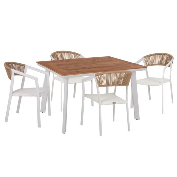 OUTDOOR DINING SET 5PCS TABER FK10837.02 ALUMINUM CHAIRS & TABLE--POLYWOOD--WHITE